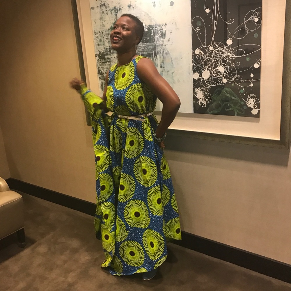 Long Ankara Dress fits sizes 4-8.